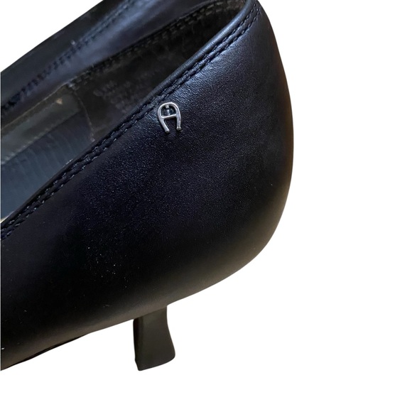 Etienne Aigner Omaha Vintage Black Leather Kitten Heels Shoes Work Wear - Picture 5 of 10